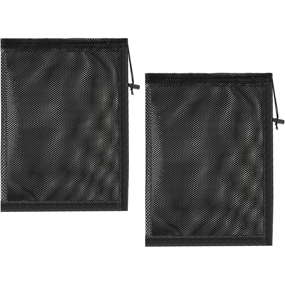 Pond Pump Filter Bags, 2Pack 17.7"x 17.7" Upgraded Pump Barrier Bags with Drawstring Fountain Pump Mesh Bag Black Media Bags for Outdoor Pond Filters Windmill Water Pump Parts