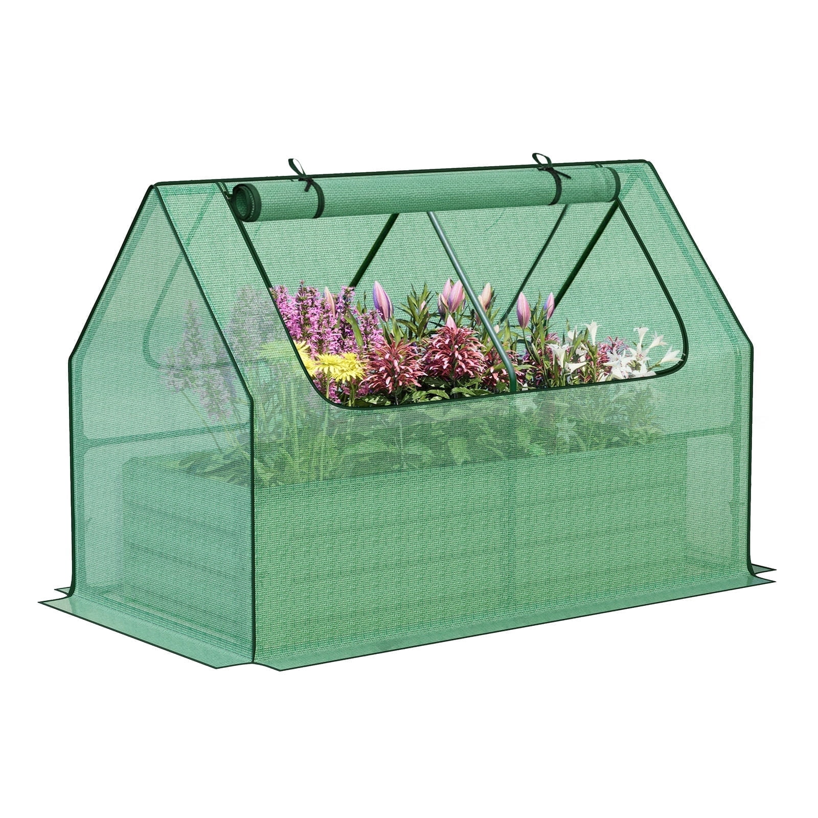 Aoodor Raised Garden Bed Kit, 4x2x3 ft Galvanized Planter Box with PE Cover, Screen Windows for Gardening, Green