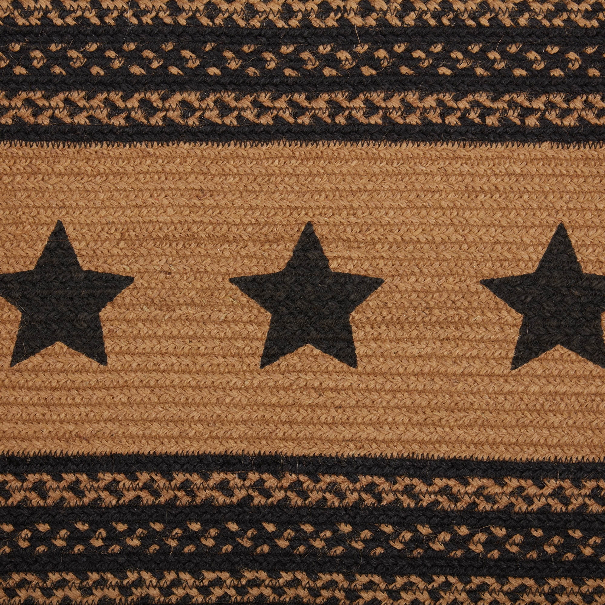 VHC Brands Farmhouse Primitive Jute Black Textured Table Runner w/Stenciled Stars 13"x36"