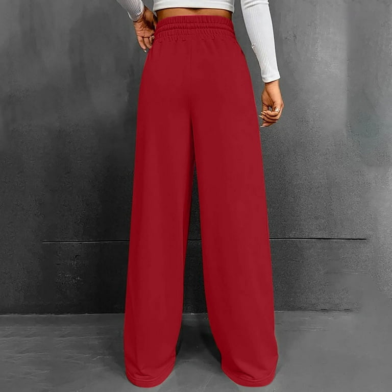 Oalirro Dress Pants for Women High Waisted Straight-Leg Sweatpants Women  Fall and Winter Fashion Casual Slacks Red M 