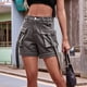 thumbnail image 4 of Pantalones Cortos de Sarga de Tiro Medio y Alto para Mujer, Elásticos, con Bolsillos, para Discotecas Gris XL, 4 of 10