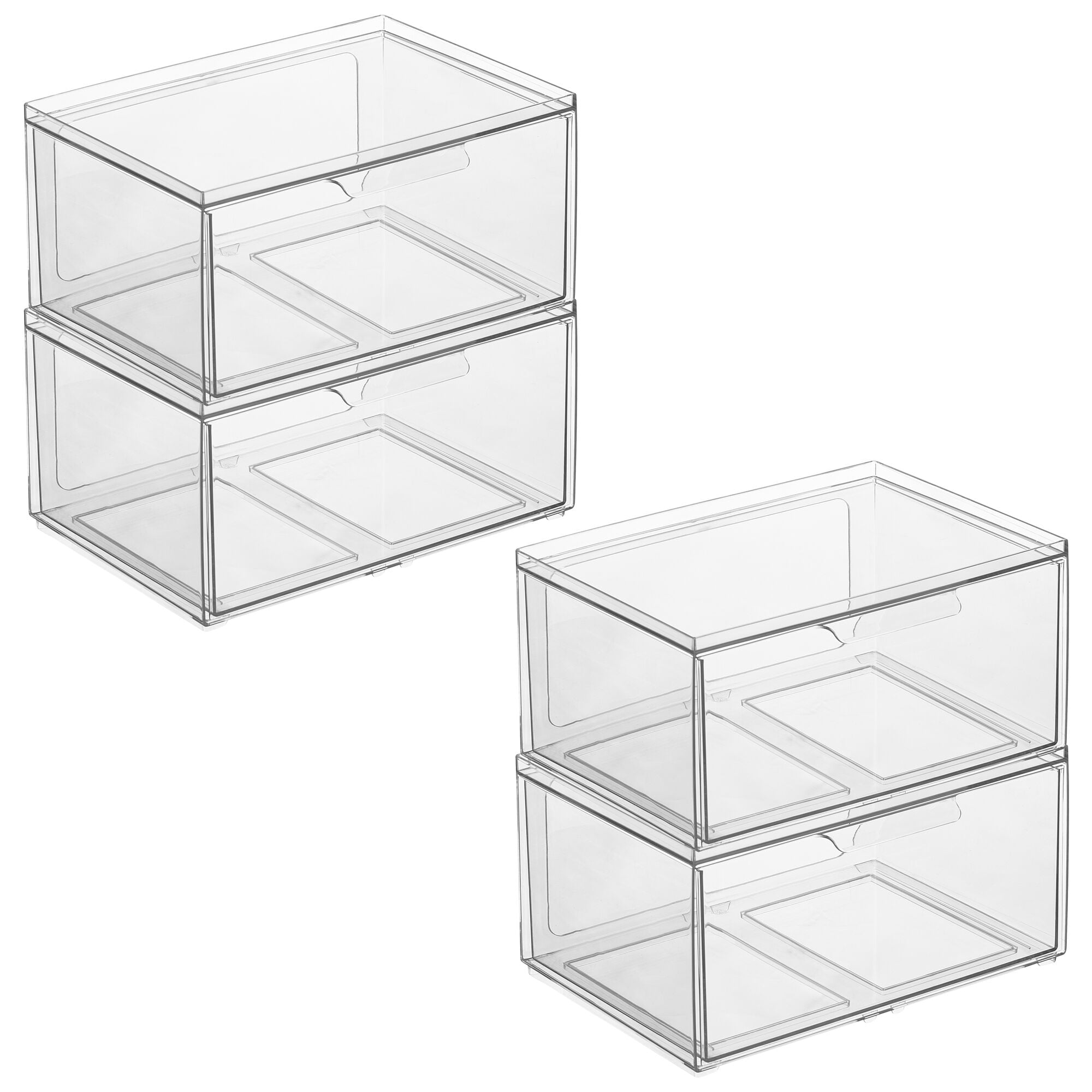 mDesign Plastic Wide Stackable Bathroom Storage Organizer, Drawer, 4 Pack, Clear