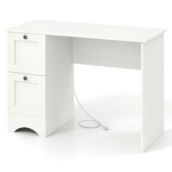 Resenkos Study Writing Desk, Computer Desk,43 Inch Computer Desk with Charging Station for Living Room-White