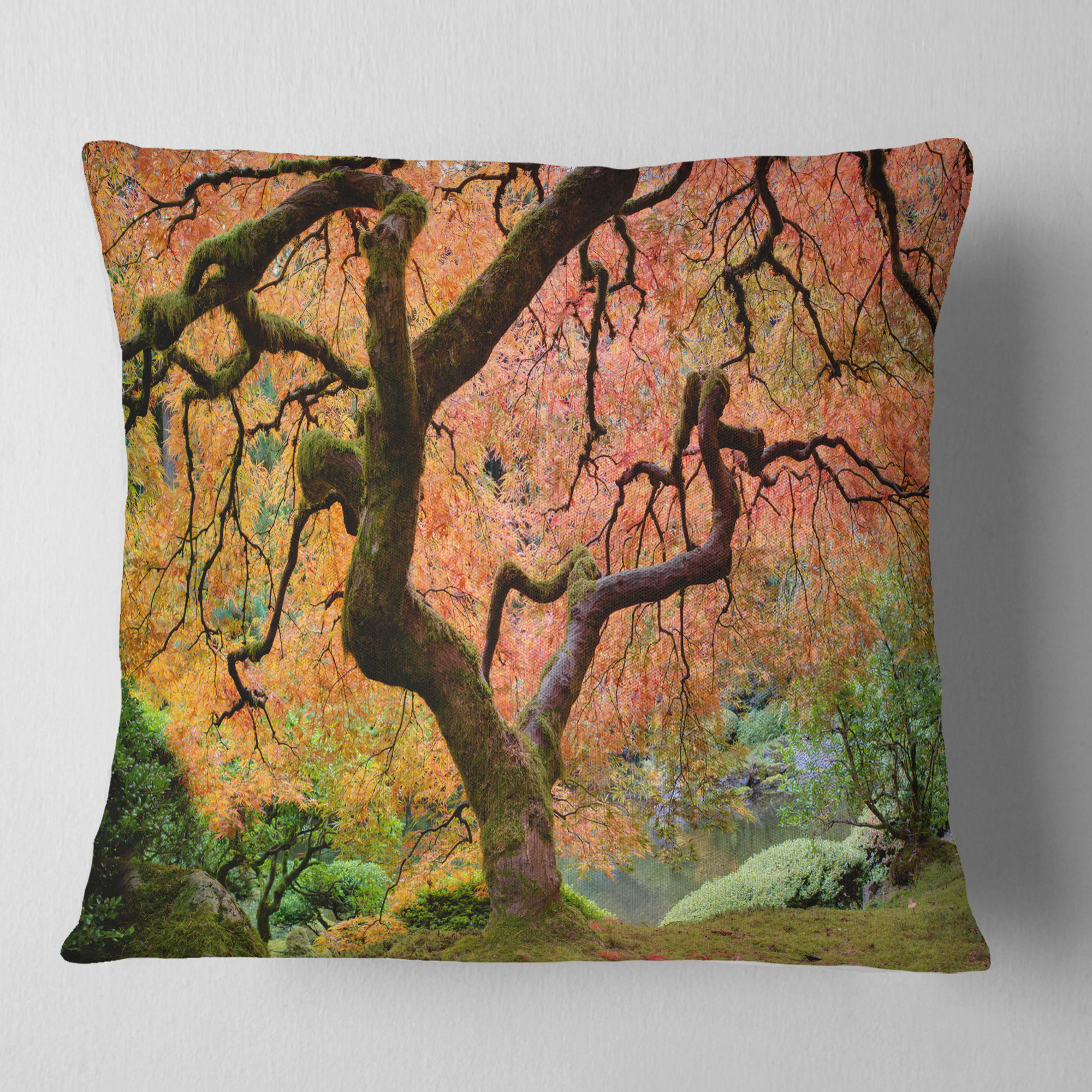 Designart Autumn Maple Tree - Landscape Photography Throw Pillow - 18x18