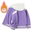 thumbnail image 4 of UDAUDU Kids Girls Boys Varsity Hoodie Jackets Baseball Jacket Button Down Lightweight Bomber Fall Winter Coat School Outwear with Pocket Purple 14-15 Years, 4 of 6