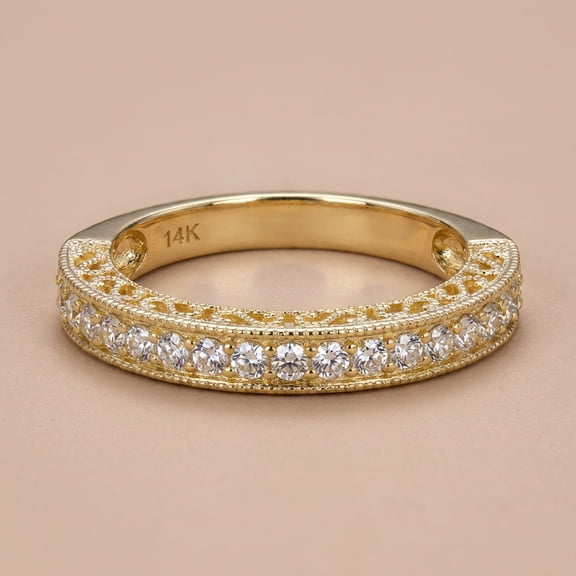 Vinali 14K Solid Yellow Gold Half Eternity Band for Women - Size 5