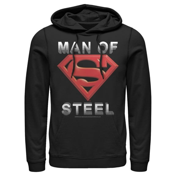 Men's Superman Man of Steel Beveled Logo  Pull Over Hoodie Black Medium