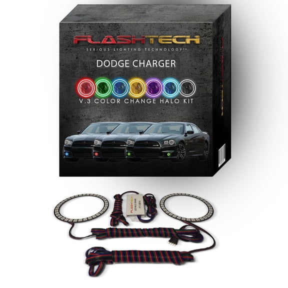 Flashtech RGB Multi Color Changing LED Halo kit for 2011-2014 Dodge Charger Fog Lights