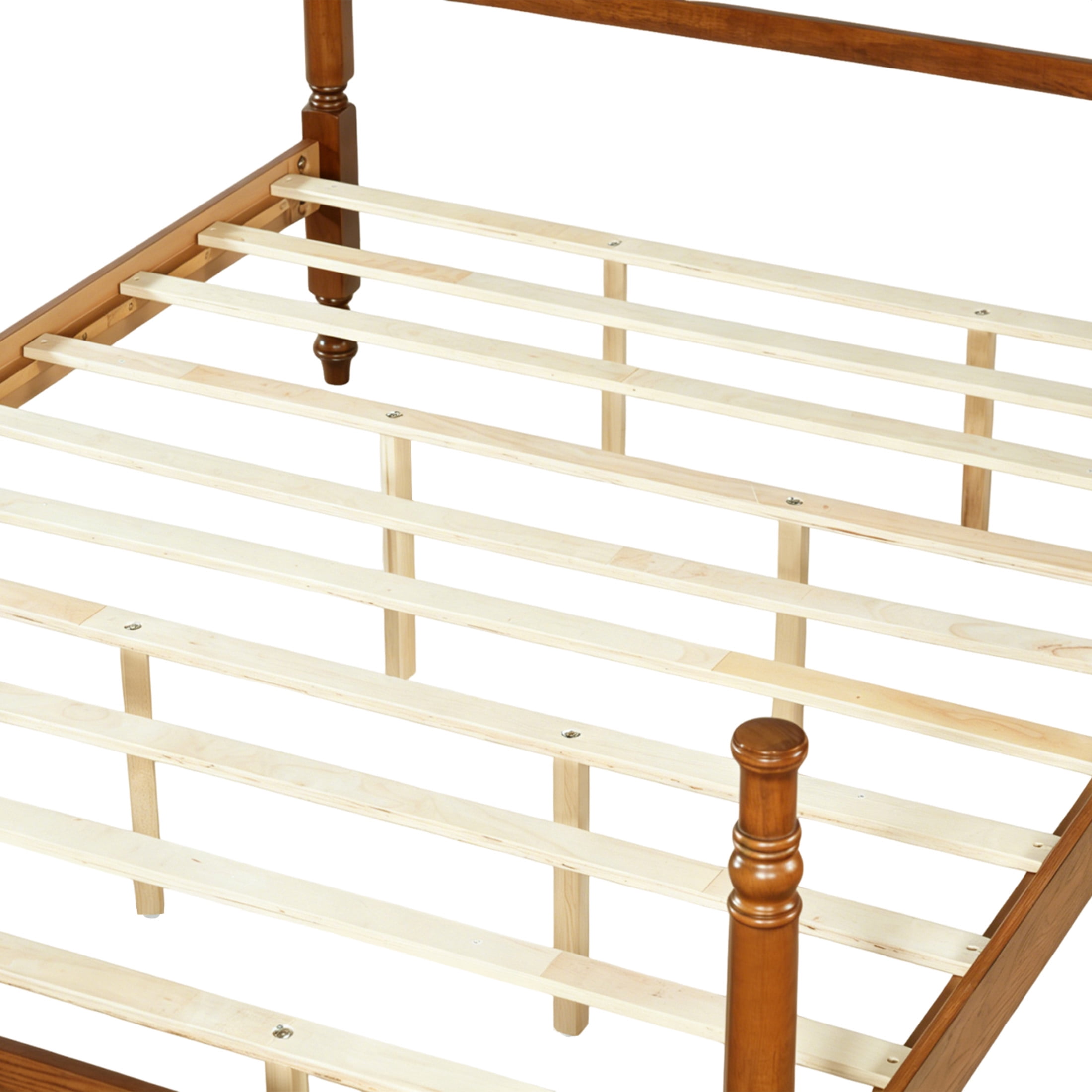 Noble House Queen Spindle Platform Bed with Headboard, Traditional Wood Bed Frame, Light Walnut