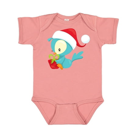 

Inktastic Christmas Bird Blue Bird Bird With Present Gift Baby Boy or Baby Girl Bodysuit
