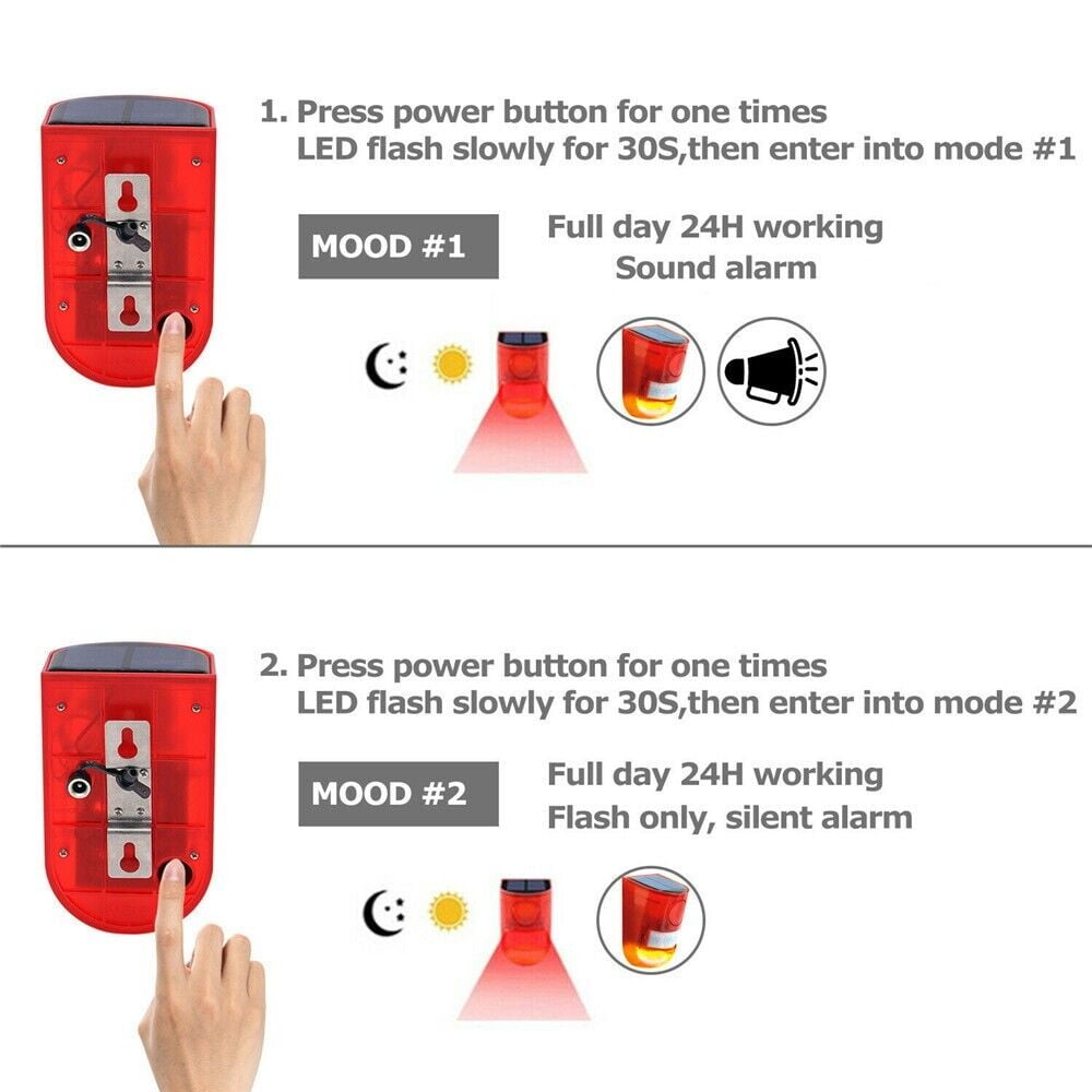 LINKPAL Solar Motion Sensor Alarm with LED Warning Strobe Light, Security Outdoor Device for Home, Warehouse, and Farm