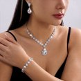 thumbnail image 4 of PISONIC Women Silver-Tone White Crystal Jewelry Set, Teardrop Necklace Drop Earrings Bracelet 3 Pcs Set, Crystal Bridal Wedding Party Prom Statement Jewelry Gift, 4 of 6