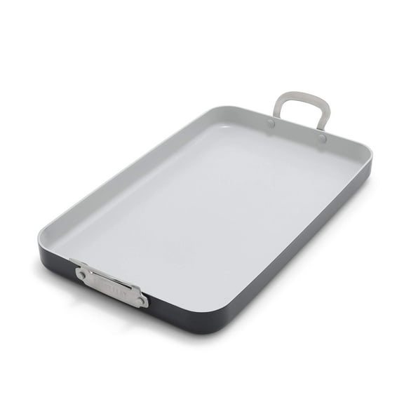 GreenPan Bobby Flay 18" x 11" Nonstick Double Burner Griddle, Cream