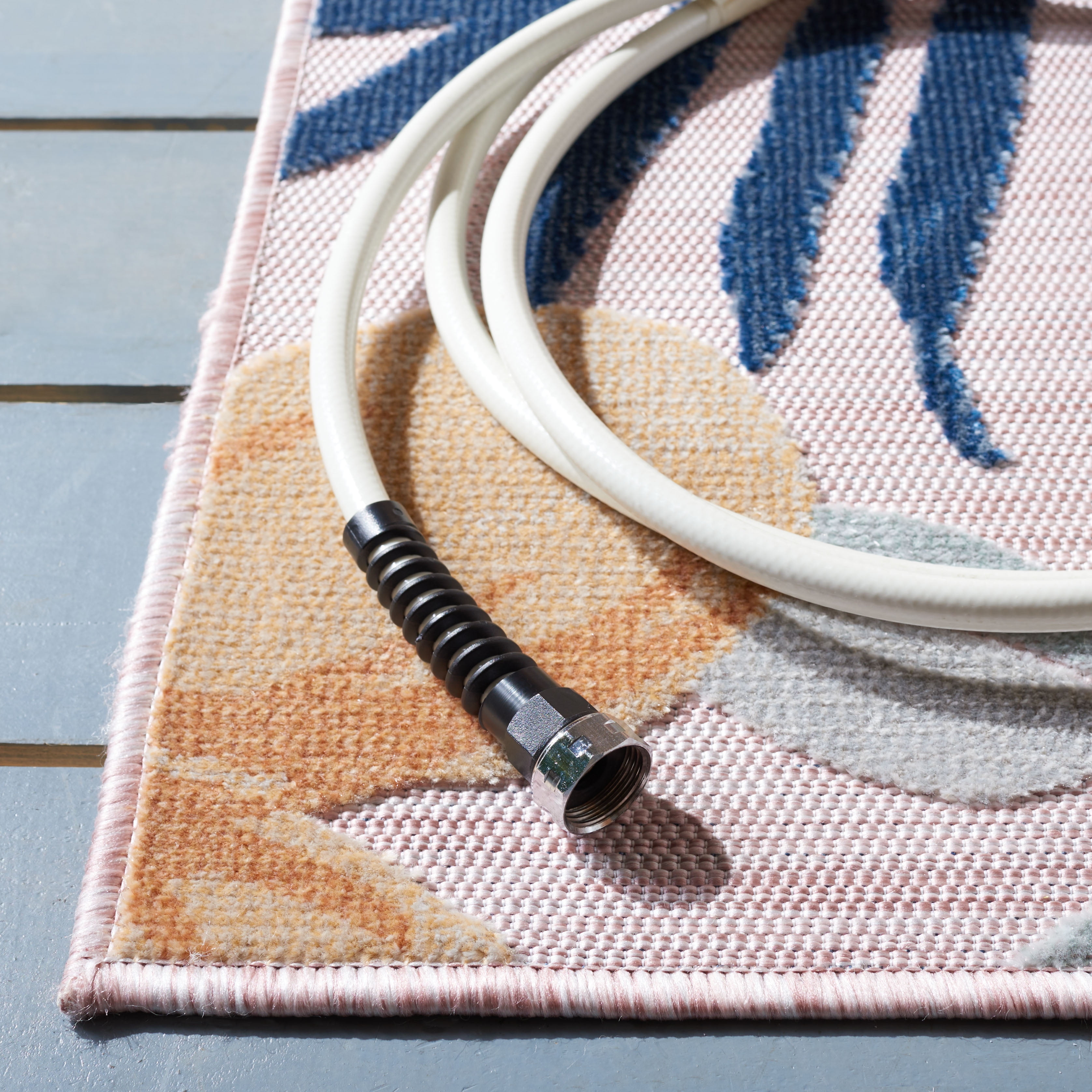 SAFAVIEH Cabana Caris Indoor/Outdoor Area Rug, Pink/Grey, 7' x 7' Square