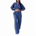 thumbnail image 5 of Women's Casual Solid-Color Cotton-Linen Shirt and Drawstring Wide-Leg Pants Set, 5 of 5