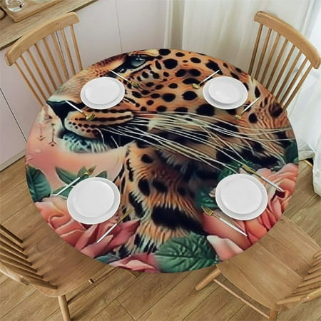 

Bciig Leopard Roses Android Jones Round Table Cover Stain Resistant Washable for Indoor Outdoor Kitchen Dining Wedding Parties Decoration 100% Polyester Fiber 38 -42