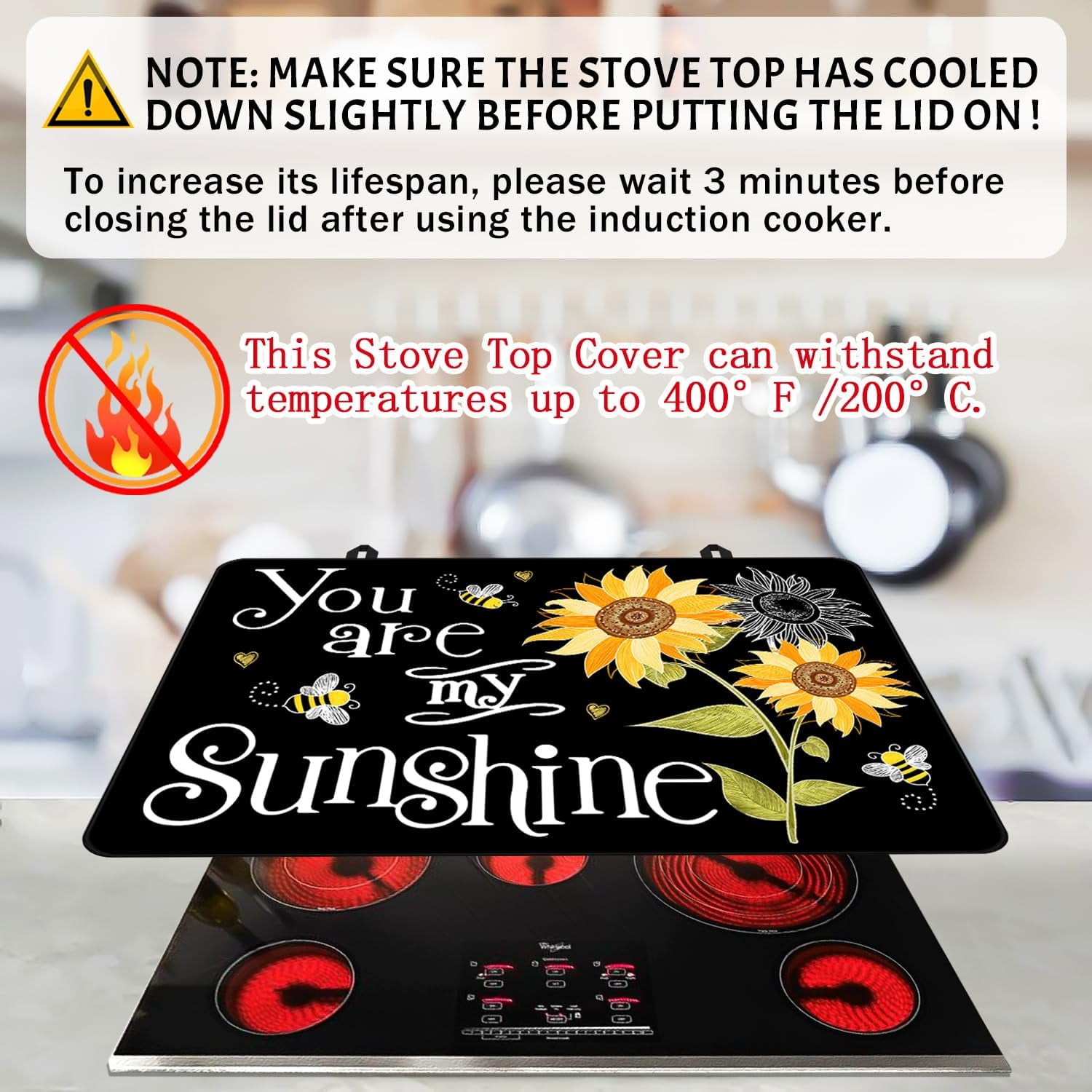 Christma Stove Top Covers for Electric Stove, You Are My Sunshine Fall Stove Cover Sunflowers Non-Stick Kitchen Pad for Gas Stove Cooktop Washable Countertop Protector Mat Keep Stove Clean Black