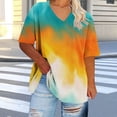 thumbnail image 3 of Plus Size Women's V-Neck Short Sleeve Tie-Dye Ombre Print Summer Basic Top, Loose Fit Stylish Plus Size Tee for Everyday Casual Wear and Weekend Outings Orange XXXL, 3 of 5