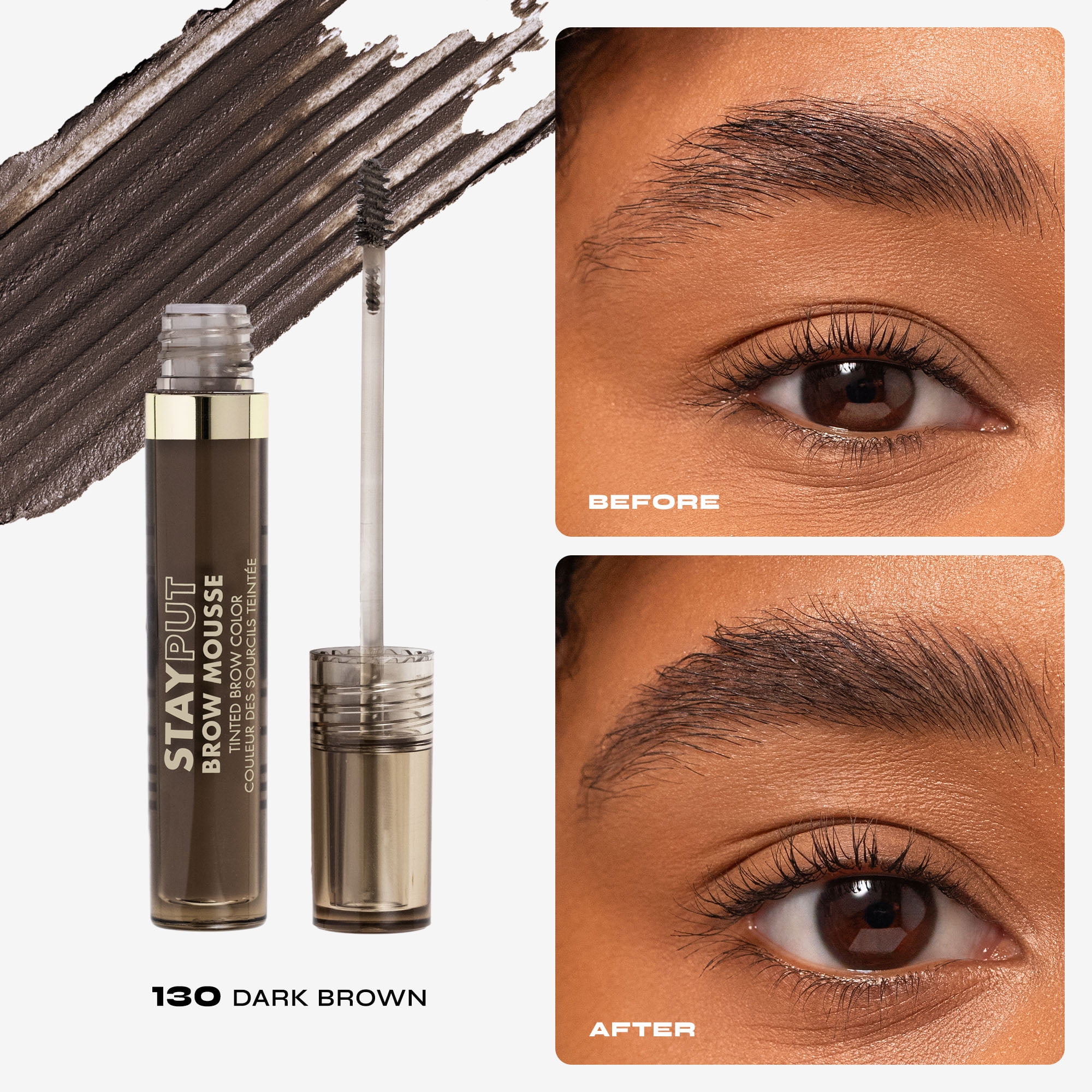 Milani Stay Put Brow Mousse Tinted Brow Color, Dark Brown, 0.10 fl oz