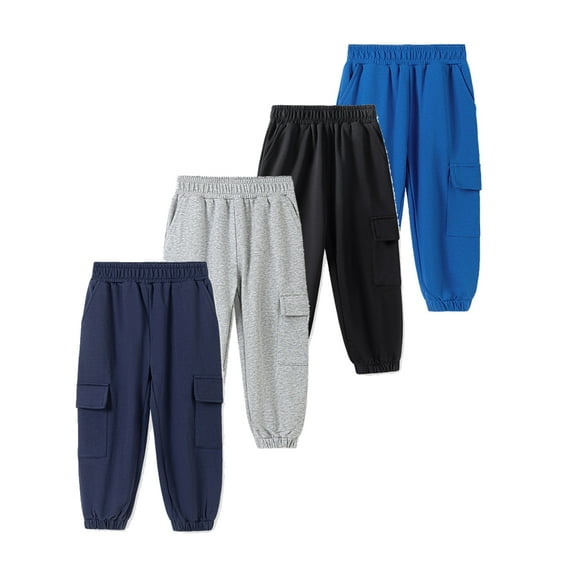 Bellafa Little Boys Cargo Pants Elastic Waist Casual Cotton Long Jogging Trousers Toddler Kids Jogger Bottoms with Side Pocket 2-7 Years