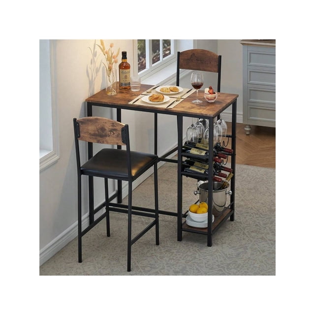 Bingirl Bar Table Set for 2 with Footrest - Kitchen Dining Table with 2 Upholstered Chairs, Ideal for Small Spaces, Sturdy and Durable, Easy to Assemble