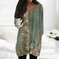 thumbnail image 2 of WTOBBY Women's Fashion Casual Retro Floral Print V-Neck Mid-Length Tunic Tops with Pockets, 3/4 Sleeve Blouses for Stylish and Comfortable Shirt Wear,Army Green L, 2 of 5