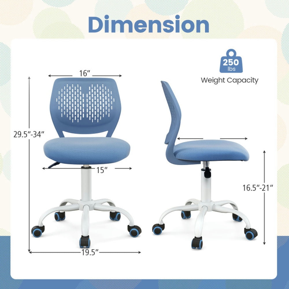 Demi Bonn Ergonomic Study Chair with Adjustable Height, Rolling Work Computer Desk Chair, Blue