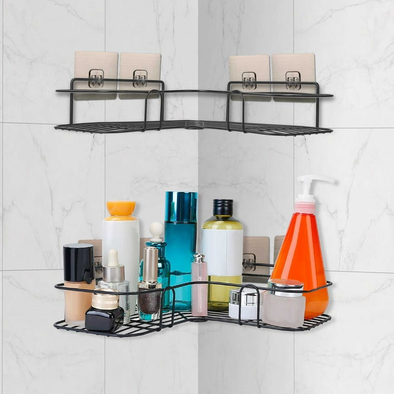 Corner Bathroom Shelves with Hooks Wall Mounted Kitchen Bathroom Racks  Shower Shampoo Holder Bathroom Organizer Punch Free in 2023
