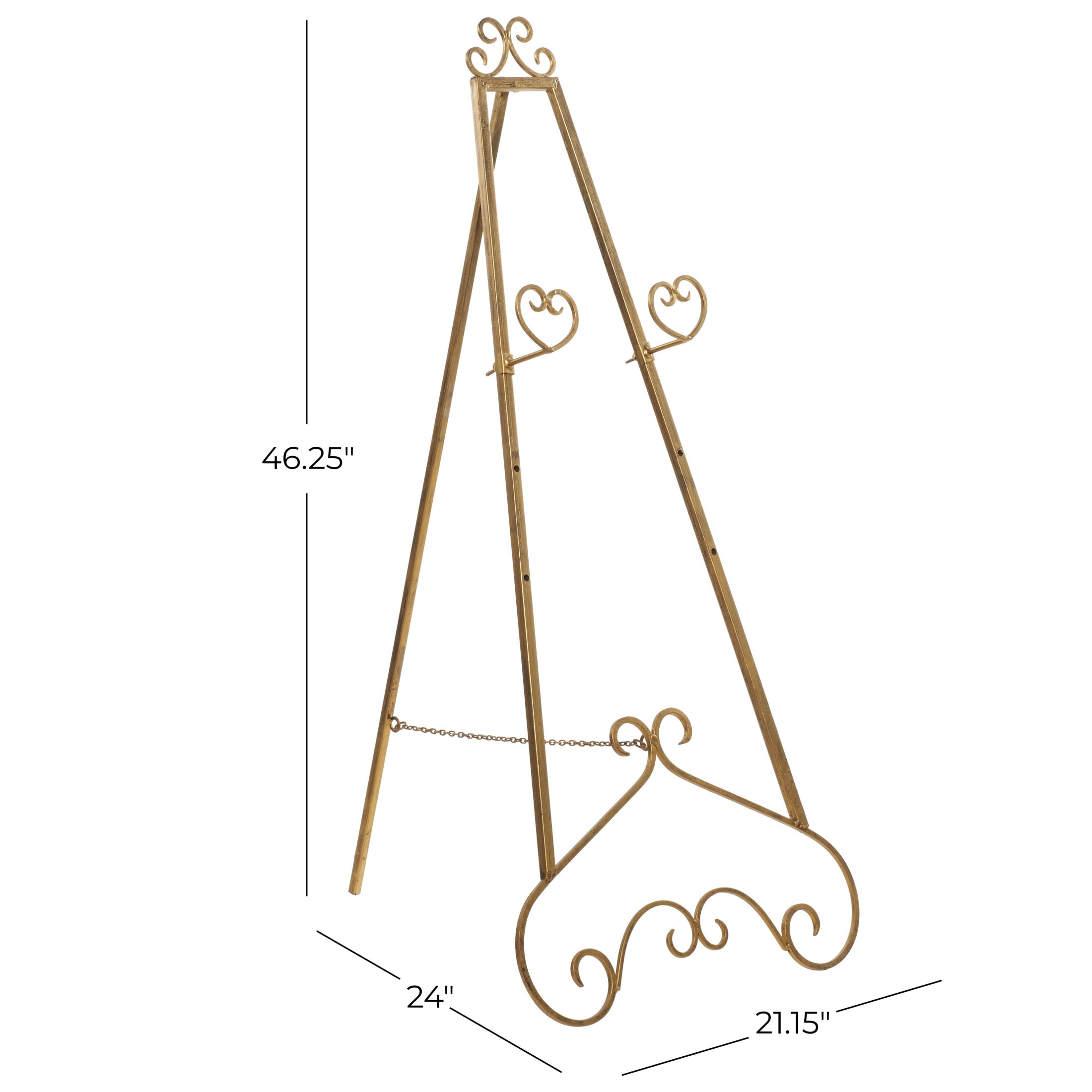 DecMode Traditional Gold Metal Easel with Scroll Heart Details, 23"W x 48"H