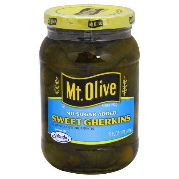 Mt. Olive Sweet Gherkins No Sugar Added Pickles, 16 fl oz
