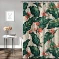 thumbnail image 2 of Orinice  Jungle Shower Curtain, Retro Style Island Nature Pattern with Leaves Bird of Paradise Flowers, Cloth Fabric Bathroom Decor Set with Hooks, 69x72, 2 of 7