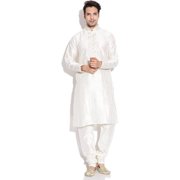 Royal Men's Jacquard Kurta Pyjama Set (ROYAL_18_Beige_Large)
