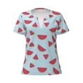 thumbnail image 3 of Zufioo Watermelon for Women's Deep V-neck Short-sleeved T-shirt, Top with Short Sleeves - with Stainless Steel Buckle, Moisture Wicking, Ideal Home Wear-X-Large, 3 of 9