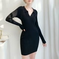 thumbnail image 5 of Meichang Ribbed Knit Sweater Dress for Women V Neck Collar Long Sleeve Pencil Dresses Fall Slim Fit Bodycon Mini Dress, 5 of 7