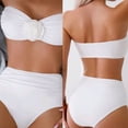 thumbnail image 4 of ZPAQI Women Strapless Bandeau High Waist Swimsuit Set Solid 3D Flower Bathing Suit, 4 of 17