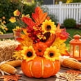 thumbnail image 3 of Artificial Sunflower and Pumpkin Table Decor, Realistic Faux Floral Pumpkin Ornament, Fall Desktop Centerpiece, Seasonal Autumn Home Dining Table Mantel Decoration, A, 3 of 7