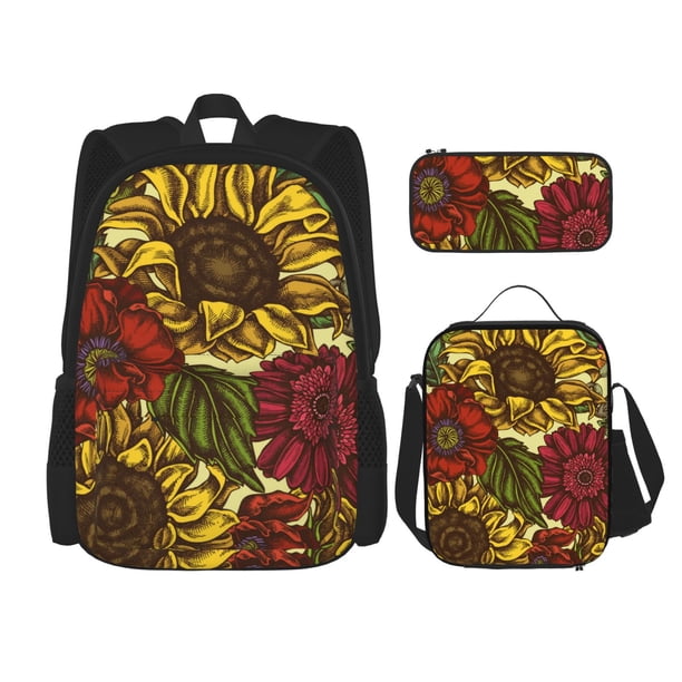 Fotbe Sunflower Set Escolar 3 en 1 para Niños - Mochila Duradera con Lonchera Aislante y Estuche para Lápices - Mochila Escolar para Niños y Niñas