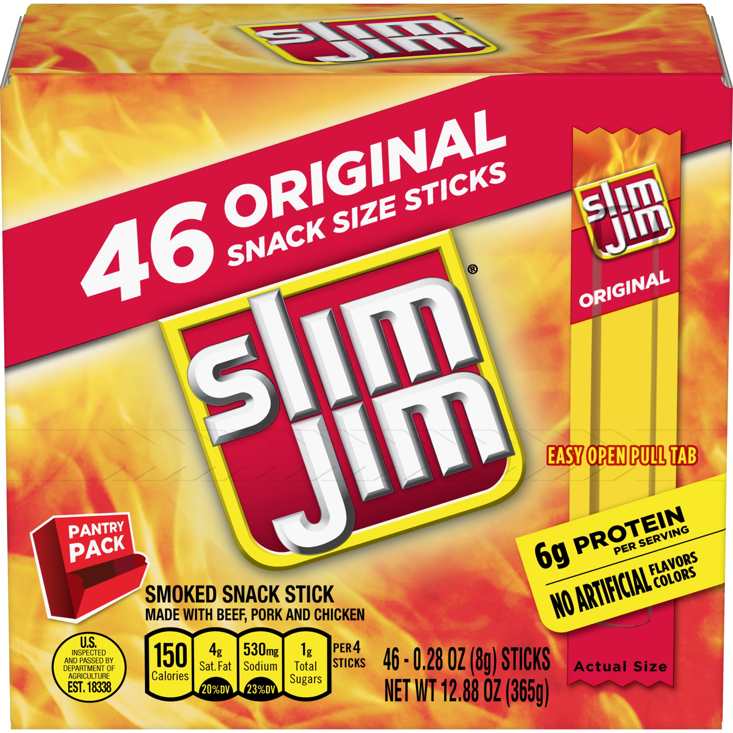 Slim Jim SnackSized Smoked Meat Stick, Original Flavor, Keto Friendly