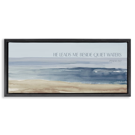 Stupell Industries Coastal He Leads Me Quiet Waters Black Floating Frame Canvas Art, 25 x 11, by Lanie Loreth