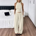 thumbnail image 7 of LEKWK Two Piece Sets for Women Sleeveless High Neck Pleated Tank Tops and Elastic Waist Wide Leg Pants Summer Fashion Casual Vacation Daily Wear, 7 of 7