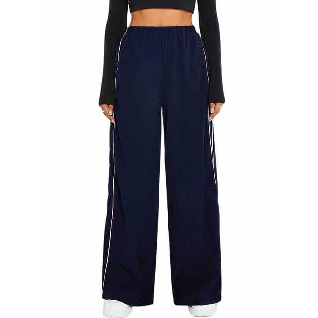 Pantalones de Paracaídas para Mujer, Pantalones Holgados de Pierna , Pantalones Deportivos con Cintura Elástica Y2K, Pantalones Deportivos, Ropa de Calle Azul Marino XXL
