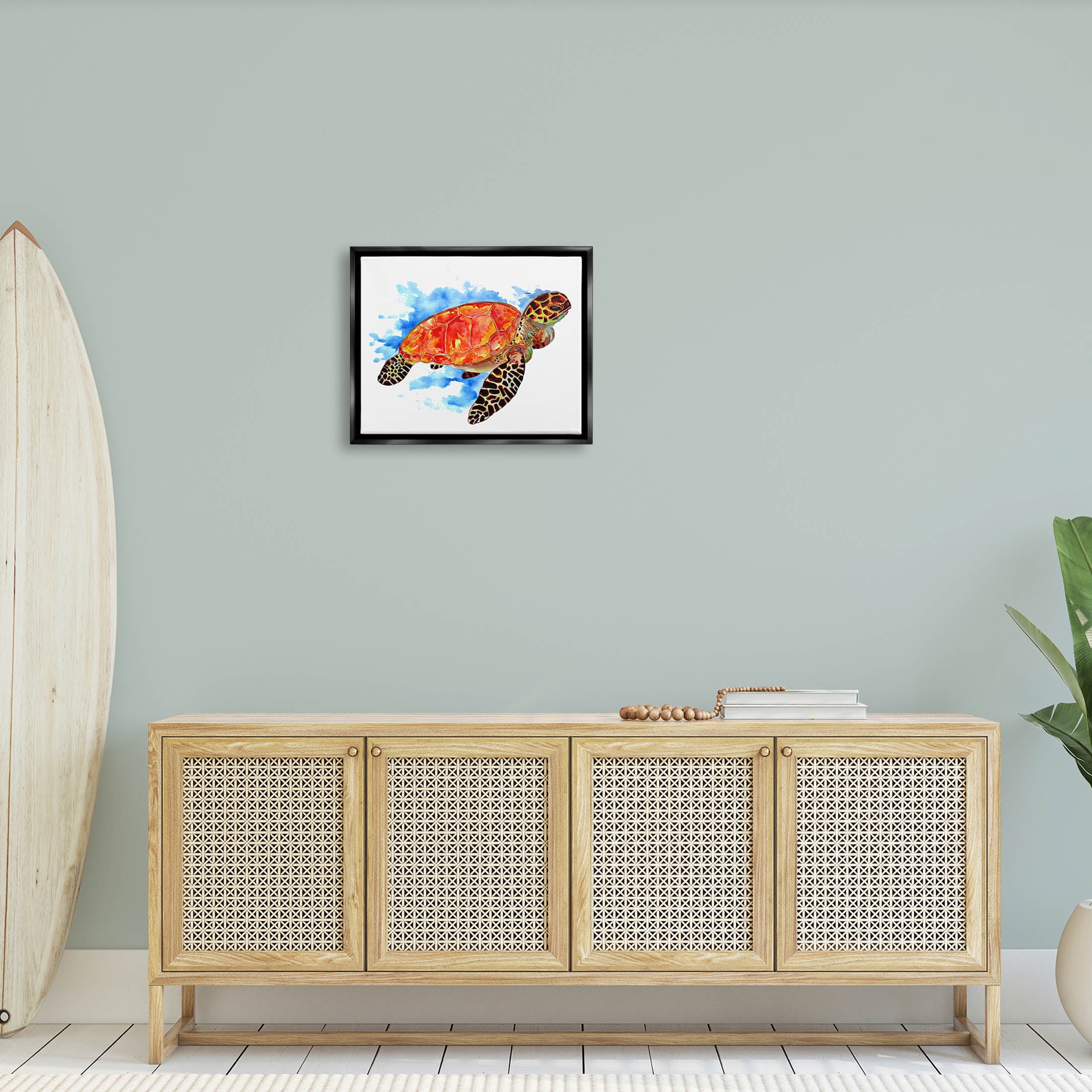 Bold Orange Nautical Turtle Animals & Insects Graphic Art Jet Black Framed Art Print Wall Art