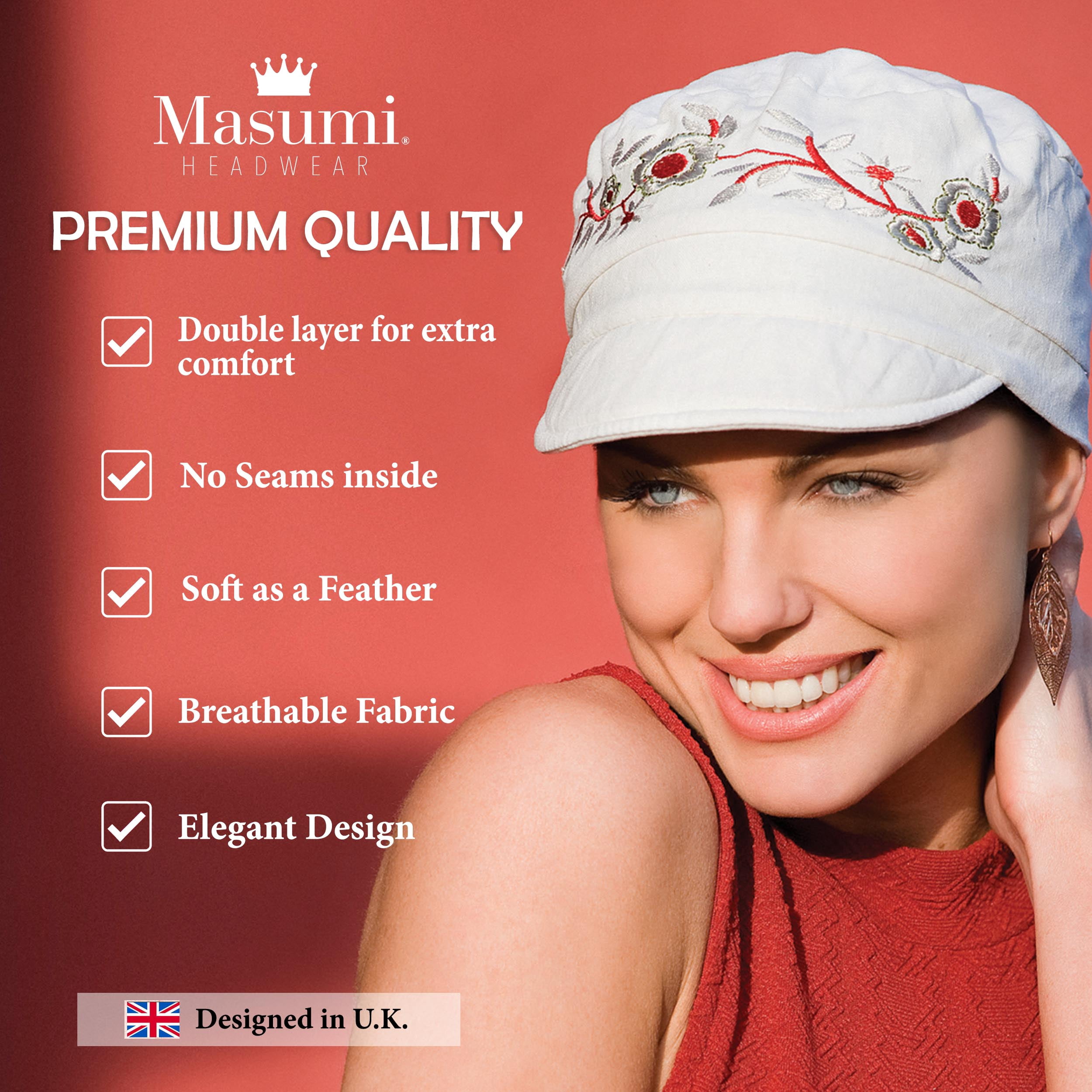 MASUMI Mirna Newsboy Chemo Hat for Women, Breathable head covering cap for cancer hair loss, One Size White