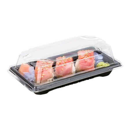 Roku Rectangle Black Plastic Small Take Out Sushi Tray - with Clear Lid - 6