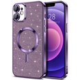 thumbnail image 1 of Étui Protecteur d'Objectif Électroplaqué pour iPhone 15 14 13 12 11 16 Pro Max Plus pour Charge Sans Fil Magsafe Pare-Chocs Pailleté Violet Foncé pour iphone15Promax, 1 of 6