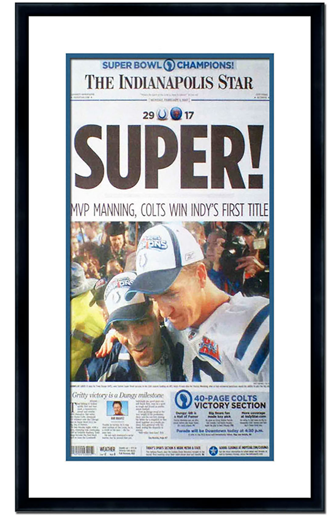 11x22.5 Newspaper Frame with White and Blue Double Mat Made to