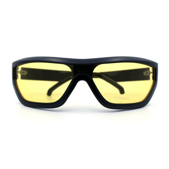 80s Narrow Rectangle Sport Monoblock Shield Plastic Sunglasses Black - Yellow