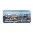 thumbnail image 1 of Winter Computer Mouse Pad, Lake Bled in Slovenia Scenes from Europe Travel Destination Places Photo, Rectangle Non-Slip Rubber Mousepad X-Large, 35" x 15" Gaming Size, Multicolor, by Ambesonne, 1 of 2