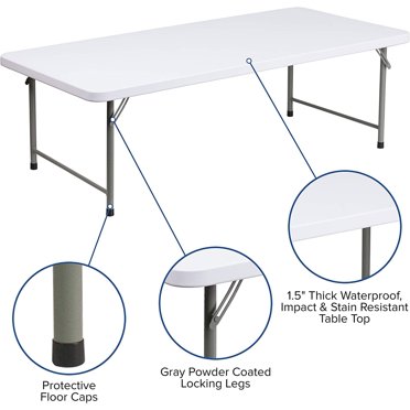 Kids Plastic Folding Table (59.25x29x19") - Granite White - Seats 6 Children