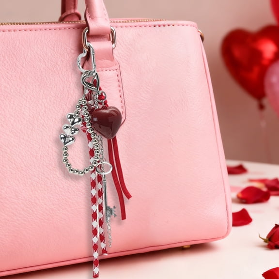 Linnome Red Bow Decorative Keychain Bag Charm for Purse Car Valentine's Day Gift Stylish Festive Accessory